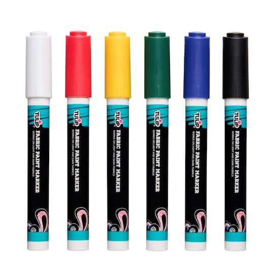 Michaels, Tulip® Primary 6 Colour Permanent Bullet Tip Fabric Paint Marker Set – Category: Fabric Paint